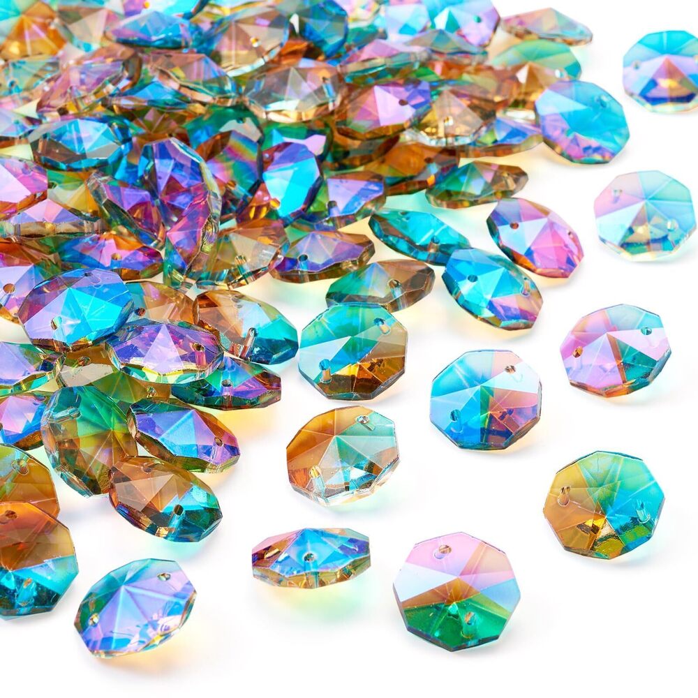 4146 90 Pcs Suncatcher Beads Glass Connector Charms Crystal Beads Bulk